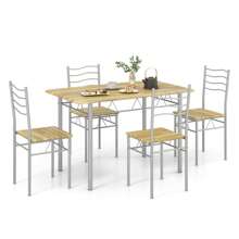 5 PCS Dining Table Set, Counter Height Table W/ Spacious Rectangular Tabletop, Steel Structure Dining Desk W/ 4 High Backrest Chairs & Anti-Slip Pads, Kitchen Furniture For Home, Restaurant - Brown - View 1