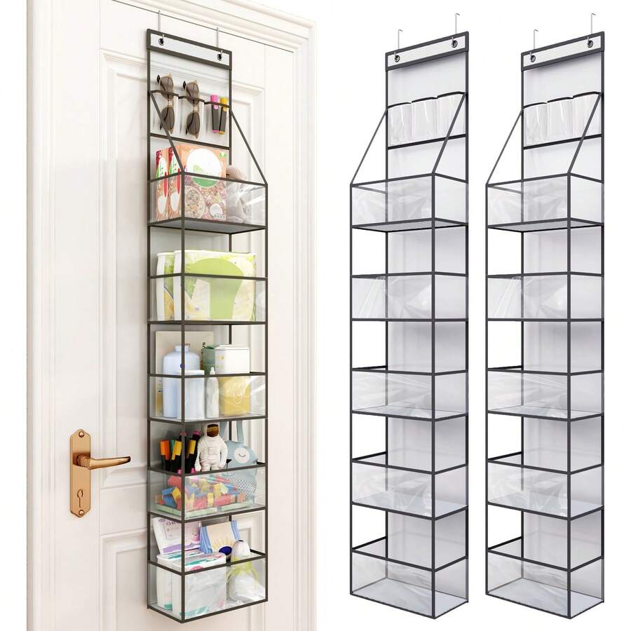 2pcs 5-Shelf Over Door Hanging Pantry Organizer Storage With Clear PVC Pockets Closet For Bedroom Cosmetics Toys And Sundries Halloween Decorations Halloween Costumes Autumn Decor Festival Decor - Trong sáng - Xem 1