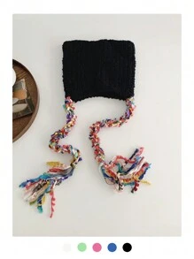 1buc drăguț corn de diavol Y2K colorblock cu dungi Fuzzy Earmuff tricot pălărie beanie, căciulă caldă de pluș cu cravată, balaclava