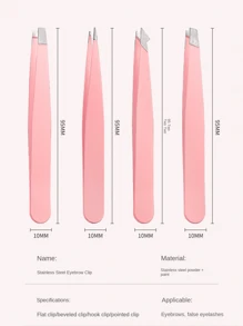 一套不锈钢粉色眉夹镊子，用于去除眉毛毛发，直头和斜头，双眼皮贴，黑色不锈钢尖头眉毛去除镊子 - 彩色 - 查看 9