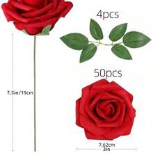 54 件带茎人造泡沫玫瑰花适用于 DIY 婚礼花束、新娘送礼会、派对桌面装饰（50 件泡沫花 + 4 件绿叶） - 寶藍色 - 查看 2