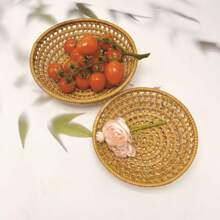 1pc 5.9/11 Inch Rattan Woven Hollow Snack Basket,  Round Storage Bowl, Home Decor Fruit Plate