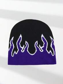 1pc Men's Unique Y2K Fire Pattern Knitted Beanie Hat, Suitable For Autumn/Winter Warmth And Casual Outfit Winter Hat Fall Outfit
