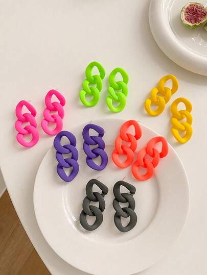 1 对时尚百搭不对称拼布耳环