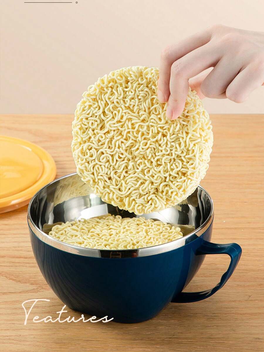 1pc Stainless Steel Insulated Noodle Bowl, Heatproof - Multicolor - View 1