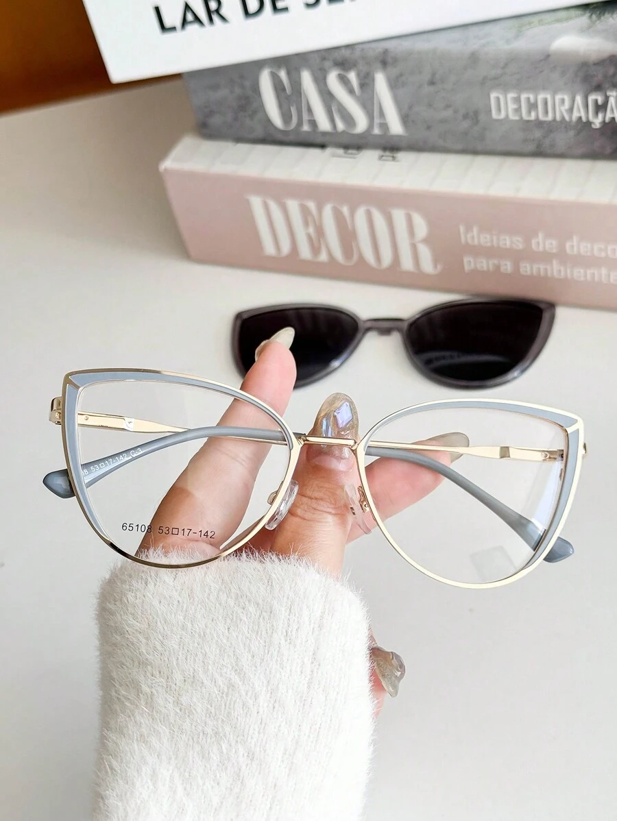 MELINDA MODA Women's Frame For Prescription Glasses Metal Clip-On 2 IN 1 One Flat Mirror + One Lens - Màu xanh bụi bặm - Xem 1