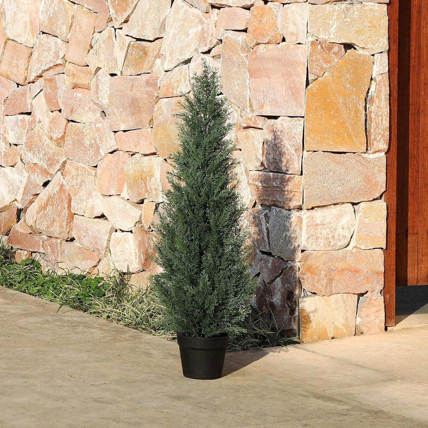 5FT Artificial Cedar Topiary Trees For Outdoors Potted Fake Cypress
