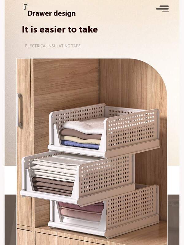 1 paquete de cajas organizadoras para armario plegables, cubos de almacenamiento apilables, cesta de plástico para almacenamiento de armario, armario, cocina, baño y oficina