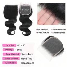 Body Wave Bundles With Closure Human Hair 4 Bundles With Free Part Closure Human Hair Braziian Virgin Human Hair Bundles With 4x4 Inch Hand-Tied Lace Closure Natural Black Transparent Hd - Natural Black - View 8