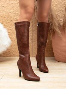 Autumn/Winter New European & American Fashion Hot Selling Pointed Toe Chunky Heel Side Zipper Women Versatile Riding Boots,Brown Boots - Brown - View 7