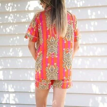 Women's Cotton Pyjama Shorts Set - Tranquil Mornings - Multicolor - View 3