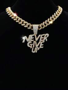 1 件 Never Give Up 吊坠、男士项链、冰晶魅力链首饰，适合日常佩戴