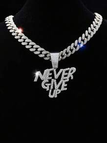 1 件 Never Give Up 吊坠、男士项链、冰晶魅力链首饰，适合日常佩戴