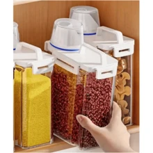 1 pieza Recipiente de almacenamiento de alimentos hermético con tapa, canister sellado a prueba de fugas para granos, frutos secos, harina y arroz, organizador de cocina y almacenamiento de despensa, accesorio de cocina - Multicolor - Ver 4