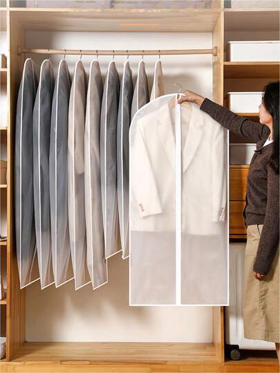 5pcs Dustproof Cover Clothes Dustproof Bag, Household Transparent Dustproof Hanging Bag, Washable Clothes Suit Dustproof Cover, Fully Closed Household Coat Suit Thick Clothes Dustproof Cover Room Decor Home Decor Bed Room Decor Bedroom, Organizer, Home Storage, White T Shirt Women, Black Pants Women, Ladies Winter Clothes, Dress,