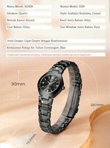 BIDEN 1pc Women's Watch, Casual Business Style, Classic Quartz Watch, Life Waterproof, Comes With Strap Cutting Tool - Black - View 9