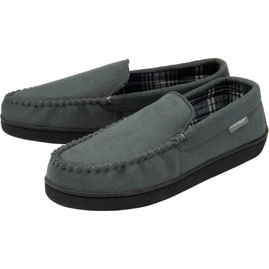 Mens Faux Suede Moccasin Slipper - Light Grey - View 1
