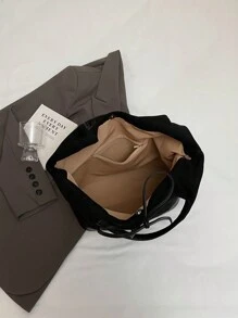 low tea 1 pieza Bolso de hombro de tela de ante y piel sintética PU para mujer, de estilo vintage, con gran capacidad, lazo, cierre magnético, adecuado para adolescentes, estudiantes universitarias y trabajadoras - perfecto para oficina, escuela, trabajo, negocios, viajes, exterior, bolso de ante, el último modelo de bolso de ante a la moda para mujer, que combina perfectamente con los atuendos de otoño para mujeres - Negro - Ver 6