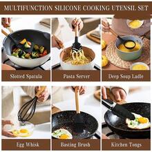 Kitchen Set Kit With 12 Pcs Silicone Utensils And Cup Kitchen Holder Wooden Handle Su - Bộ 12 món-Hồng - Xem 7