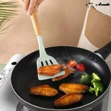 Kitchen Set Kit With 12 Pcs Silicone Utensils And Cup Kitchen Holder Wooden Handle Su - Bộ 12 món-Hồng - Xem 5