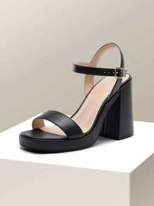 Women Chunky Heel Platform Sandals Open Toe Fashionable Ankle Strap Buckle Decor Heeled Sandals For Halloween Party Evening Prom Wedding - 黑色 - 查看 4