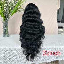Peruca Sintética Ondulada com Frente de Renda 13*6, Cabelo Extra Longo de 32 Polegadas, Repartição Central, Preto Natural com Destaques Loiro Mel, Adequada para Festa e Uso Diário, Fibra Resistente ao Calor, Peruca Completa para Mulheres - Preto - Visão 5