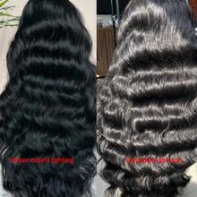 Peruca Sintética Ondulada com Frente de Renda 13*6, Cabelo Extra Longo de 32 Polegadas, Repartição Central, Preto Natural com Destaques Loiro Mel, Adequada para Festa e Uso Diário, Fibra Resistente ao Calor, Peruca Completa para Mulheres - Preto - Visão 7