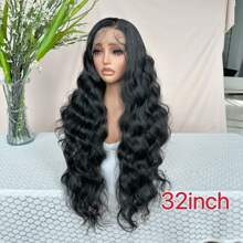 Peruca Sintética Ondulada com Frente de Renda 13*6, Cabelo Extra Longo de 32 Polegadas, Repartição Central, Preto Natural com Destaques Loiro Mel, Adequada para Festa e Uso Diário, Fibra Resistente ao Calor, Peruca Completa para Mulheres - Preto - Visão 3
