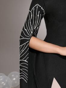 Modphy New Embellished Bandage Mini Dress, Long Sleeve Round Neck Tight Fitted Party Evening Gown For Women - Black - View 10