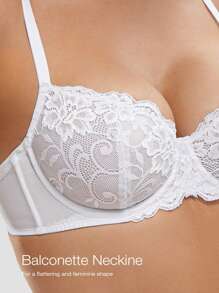 女士胸罩 透明蕾丝 无衬垫 钢圈 无衬里 白色胸罩 - 白色 - 查看 3