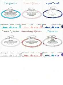 1 件时尚简约手链疗愈小珠天然石水晶石英手链珠宝礼物送给朋友女孩派对 - 彩色 - 查看 4