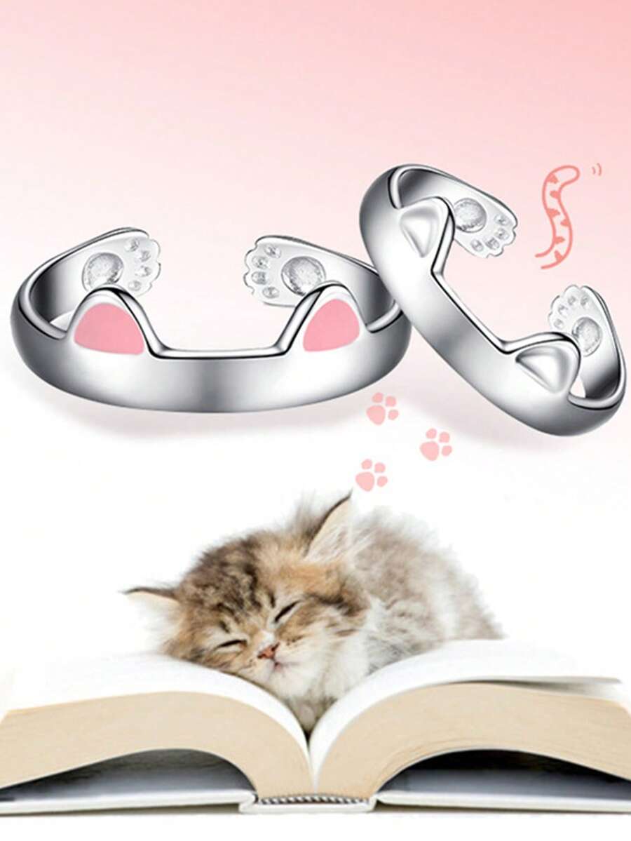 1pc Creative Cat Ear Adjustable Ring - Multicolor - View 1