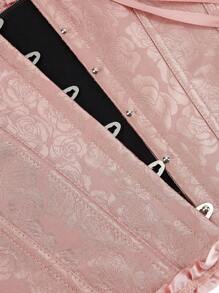 束胸衣，经典束胸衣，无肩带，甜美合身，有骨紧身衣，荷叶边露背，修身束腰，化妆舞会服装，万圣节 - 藕粉色 - 查看 7