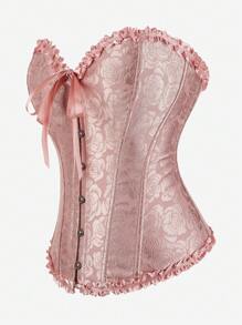 束胸衣，经典束胸衣，无肩带，甜美合身，有骨紧身衣，荷叶边露背，修身束腰，化妆舞会服装，万圣节 - 藕粉色 - 查看 3
