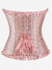 束胸衣，经典束胸衣，无肩带，甜美合身，有骨紧身衣，荷叶边露背，修身束腰，化妆舞会服装，万圣节 - 藕粉色 - 查看 4