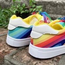 Women's Rainbow Walking Sneakers Casual Sports Tennis Running Shoes Ladies Fashion Colorful Canvas Lace Up Comfortable Flat Bottomed Casual Shoes Slip On Shoes Casual - 彩色 - 查看 6