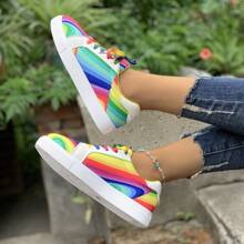 Women's Rainbow Walking Sneakers Casual Sports Tennis Running Shoes Ladies Fashion Colorful Canvas Lace Up Comfortable Flat Bottomed Casual Shoes Slip On Shoes Casual - 彩色 - 查看 4
