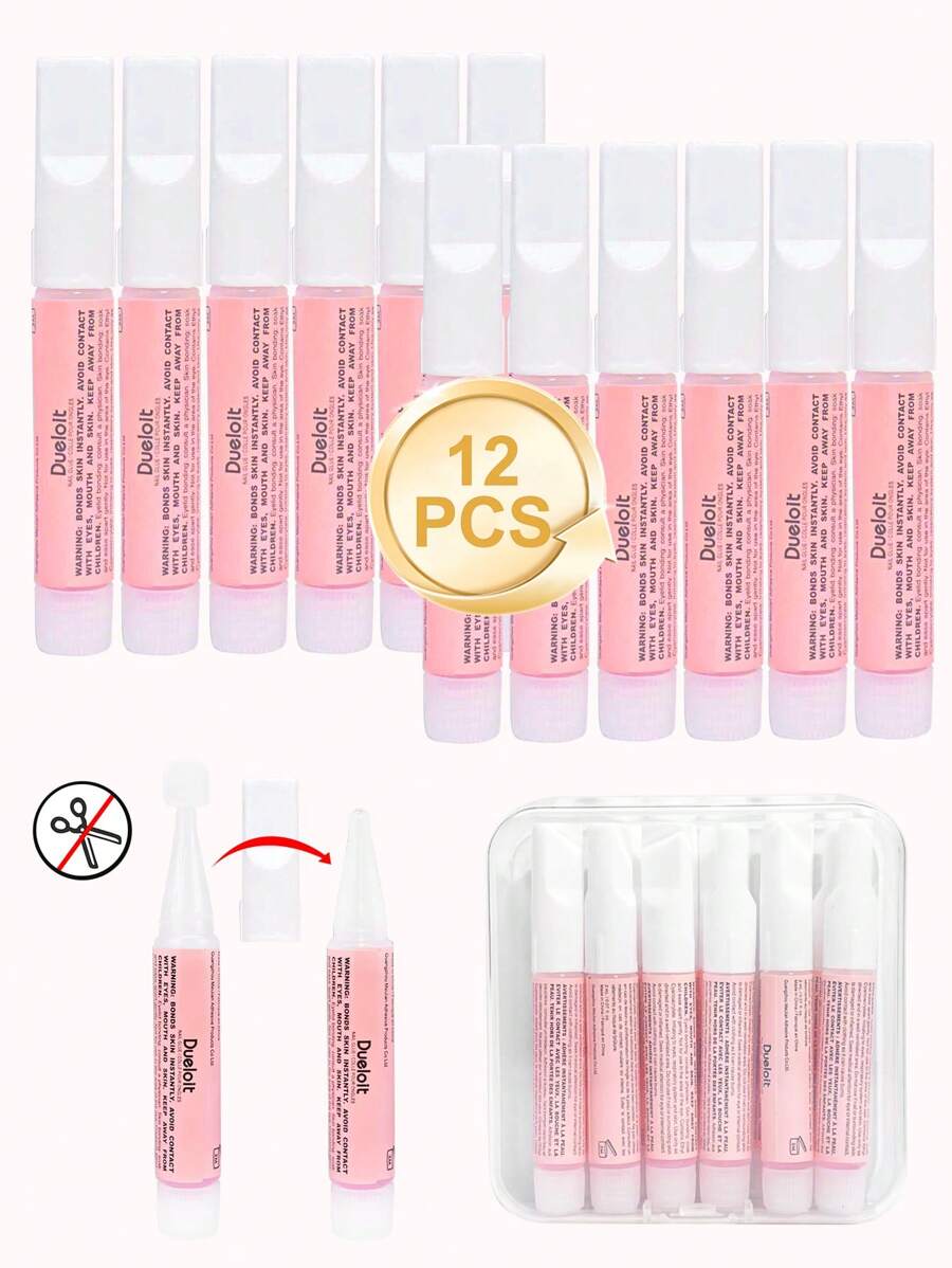 12支装专业美甲胶水套装，适用于指甲板、亚克力指甲板、按压式美甲片 - 大容量、超强粘性、快干持久、易于开启