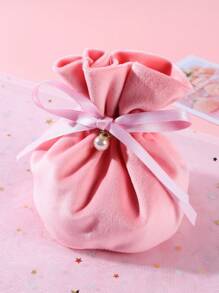 1pc Faux Pearl Decor Gift Bag, Green Pink Red Polyester Drawstring Bag For Holiday Party, Gift Packaging Bag Suitable For Packaging Watches, Jewelry, Accessories, Especially Suitable For Festivals Or Wedding Party - Green - View 4