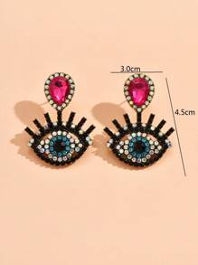 Rhinestone Eye Decor Earrings - Multicolor - View 1