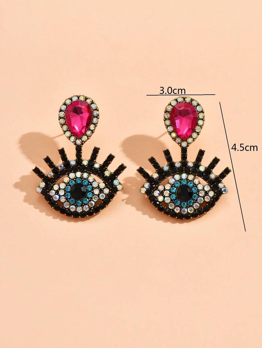 Rhinestone Eye Decor Earrings - Multicolor - View 1