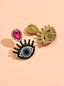 Rhinestone Eye Decor Earrings - Multicolor - View 2