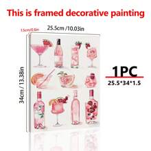 1pc Canvas Hanging Art Easy To Hang Holiday Cocktail Art: Pink Wine Bottle And Glass Collectible Wall Decor,Wall Art,Poster Room Decor