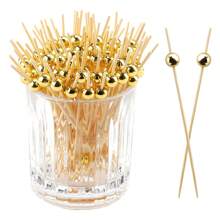 200pcs Cocktail Pick Sticks, Fancy Toothpicks For Appetizer, Decoration, Drink And Fruit Party, Bamboo Golden Ball Food Picks,Christmas