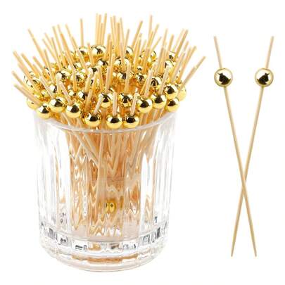 200 palitos de coquetel, palitos de dente sofisticados para aperitivo, decoração, festa de bebidas e frutas, palitos de comida em formato de bola dourada de bambu, Natal