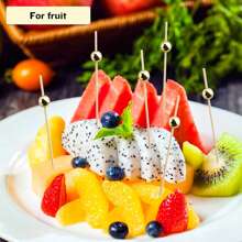 200pcs Cocktail Pick Sticks, Fancy Toothpicks For Appetizer, Decoration, Drink And Fruit Party, Bamboo Golden Ball Food Picks,Christmas