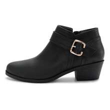 Women's Chunky Low Heel Ankle Boots, Classic Solid Color Buckle Strap & Side Zipper Booties
