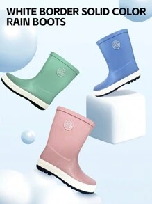 男女童时尚雨靴，保暖百搭，纯色设计，防滑防水——雨天舒适休闲鞋 - 綠色 - 查看 3