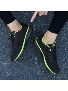 Autumn Teenager Campus Sports Shoes, Men's Fashion Casual Sports Shoes, Men's Breathable Mesh Colored Striped Lace-Up Rounded Toe Fitness Sneakers, Men's Breathable Lightweight Non-Slip Sports Shoes In Summer, 2024 New Fashion Versatile Casual Shoes With Odor-Resistant Mesh - 綠色 - 查看 1