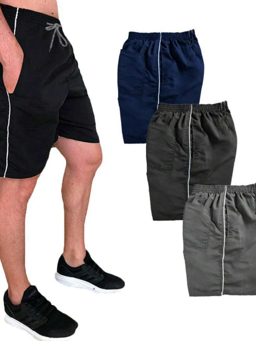 Kit 3 Bermuda Masculina Tactel 3 Bolsos Short Calção Futebol Academia Corrida Treino Musculação - Multicolorido - Visão 1